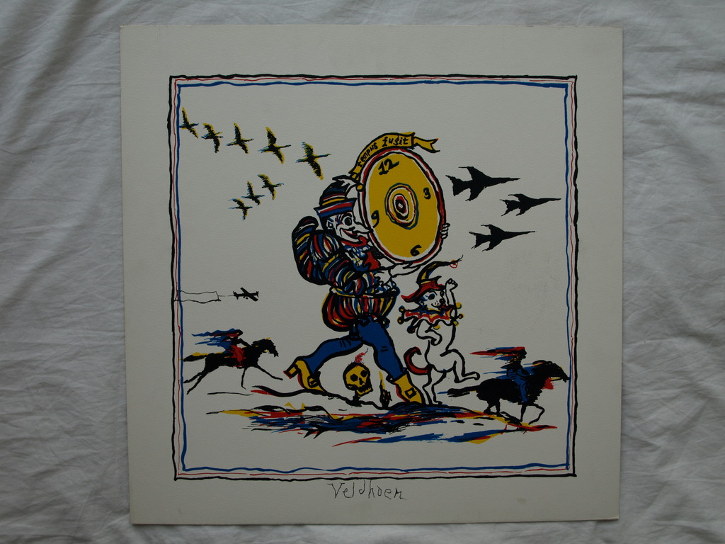 Aat Veldhoen (1934) – Zeefdruk op karton – Tempus Fugit – De tijd vliegt  kopen? Bied vanaf 40!