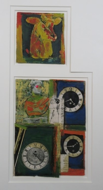 Meertje Kaal: Olieverf en Collage op papier, De tijd - Ingelijst kopen? Bied vanaf 1!