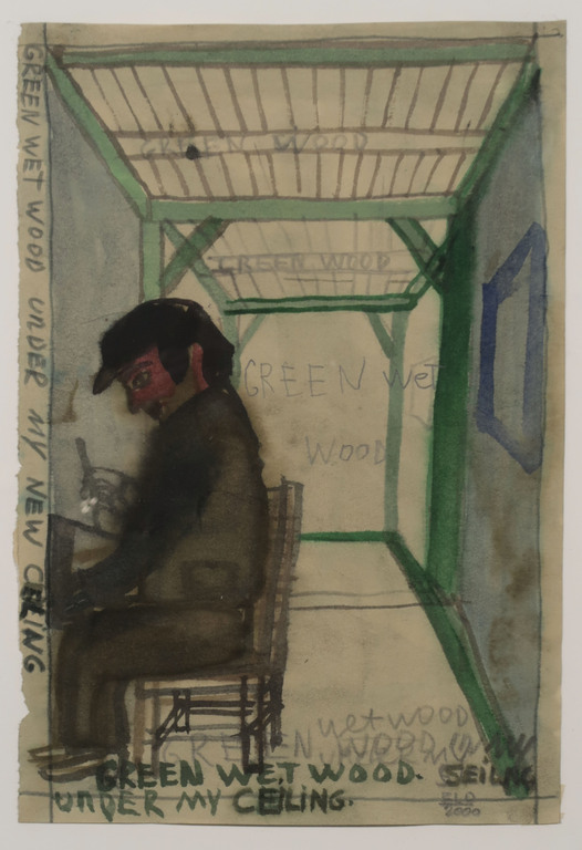 Armen Eloyan: Aquarel en potlood,Green wet wood under my new ceiling - Ingelijst kopen? Bied vanaf 250!