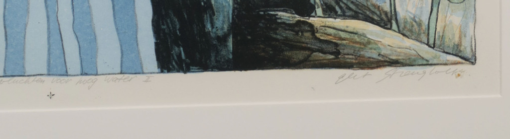 Gert Strengholt: Litho, Vluchten voor hoog water II - Ingelijst kopen? Bied vanaf 20!