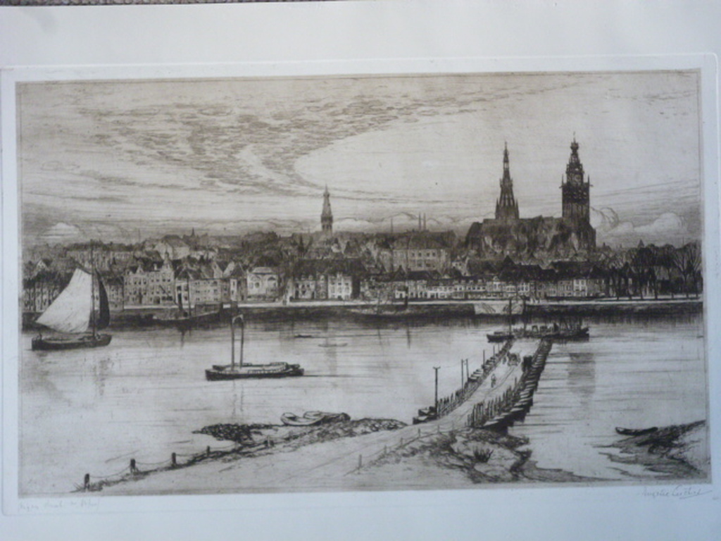 Eugène Lücker - ets - Gezicht op Nijmegen verkocht voor € 195!