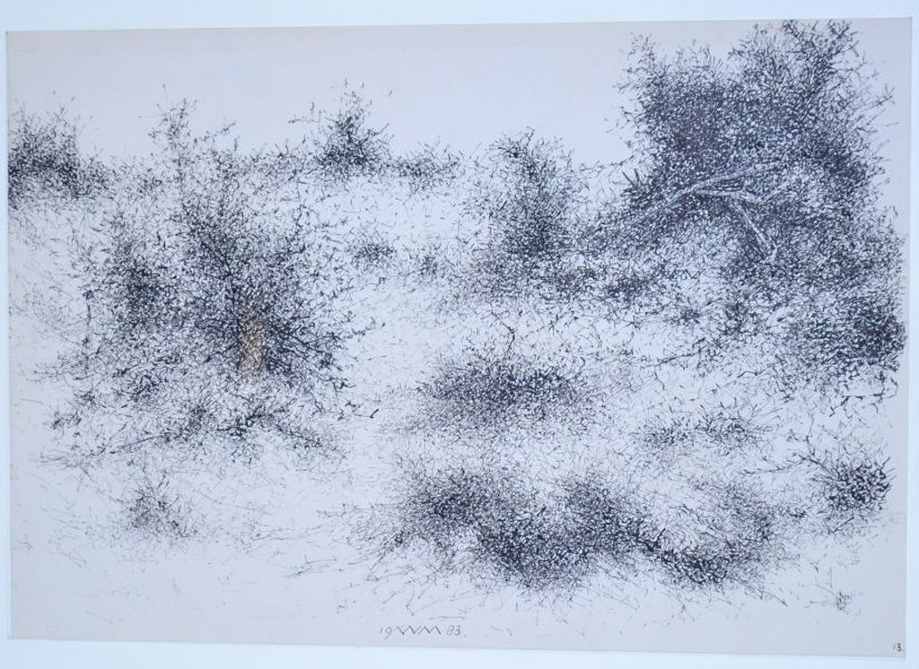 Willem Minderman: Pentekening, Uitzicht op de Heide - Ingelijst verkocht voor € 50!