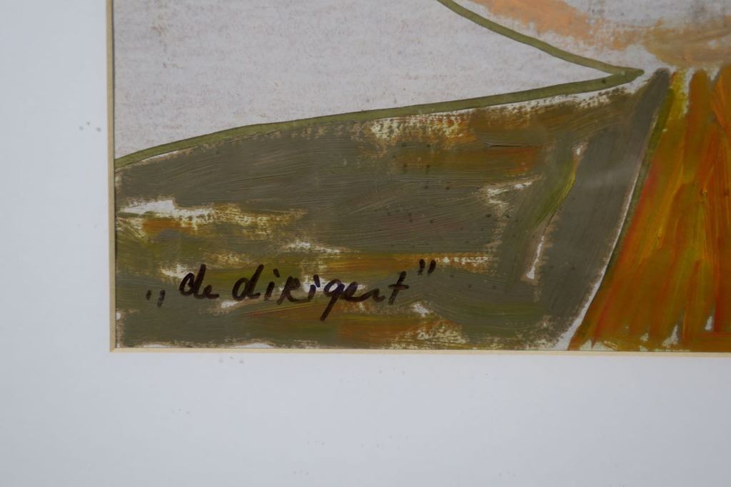 Meertje Kaal: Acryl, olieverf en stift op papier, De dirigent - Ingelijst kopen? Bied vanaf 1!