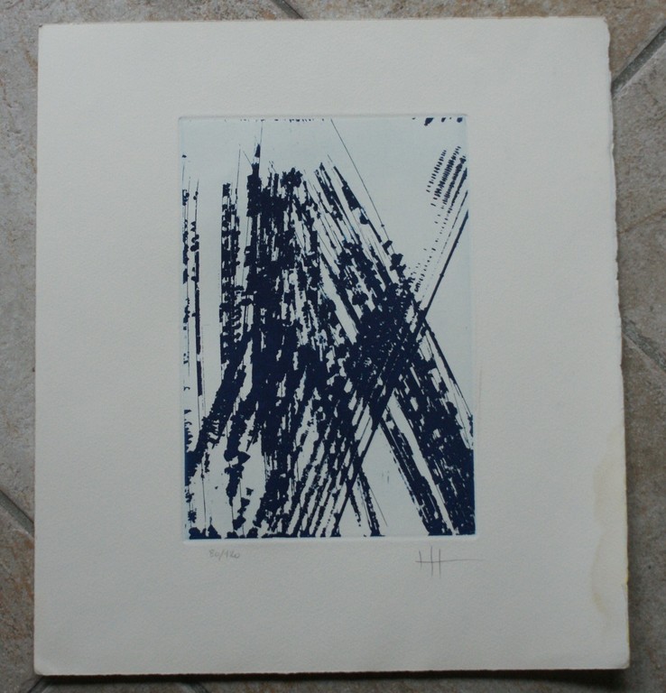 Hans Hartung - hand signed etching in blue and white - 1989 - oplage: 120 ex. kopen? Bied vanaf 225!