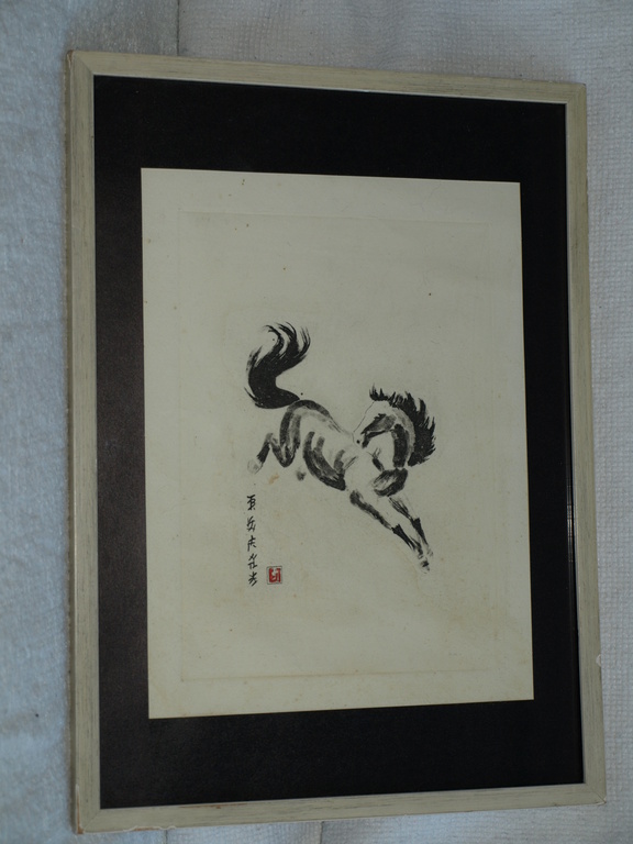 Japanse kunstenaar – Ets – Paard - Ingelijst  - ca 1970 - *DAKA-AANBIEDING* kopen? Bied vanaf 23!