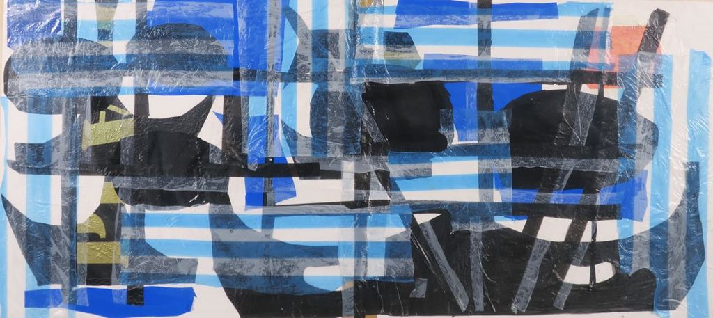 Meertje Kaal: Collage van plastic en tape, De zwarte vloot.. - Ingelijst (Groot) kopen? Bied vanaf 1!