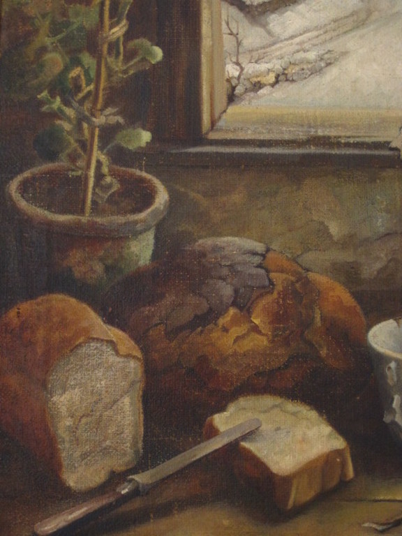 Theo Groeneveld (1897-1969) groot olieverf "stilleven met brood" gesigneerd  kopen? Bied vanaf 1!