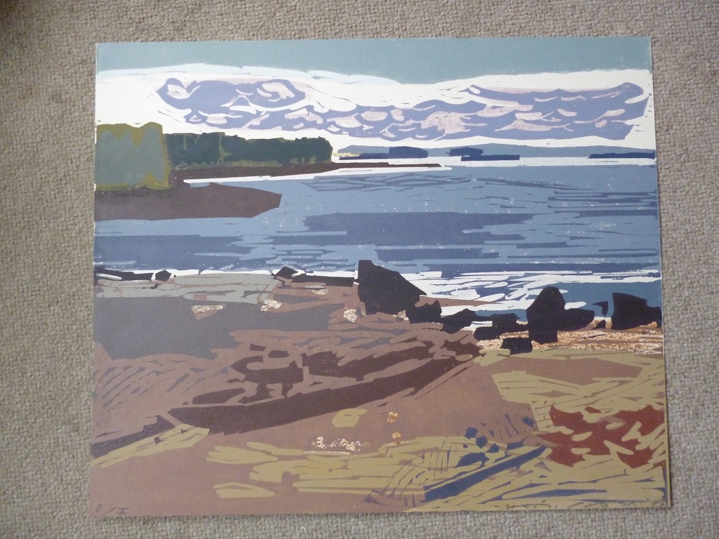 Hein Stork - kleurenlinosnede - Scandinavische kust kopen? Bied vanaf 125!