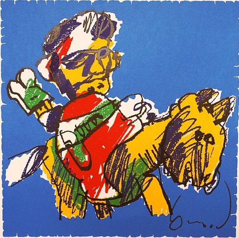 Herman Brood, Man op paard (proefdruk) 70 x 70 verkocht voor € 135!