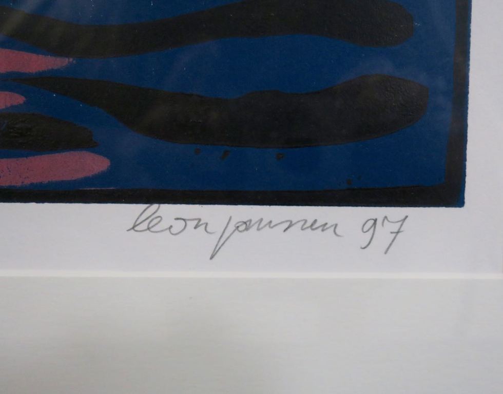 Leon Janssen: Houtsnede, Blue river - Ingelijst kopen? Bied vanaf 120!
