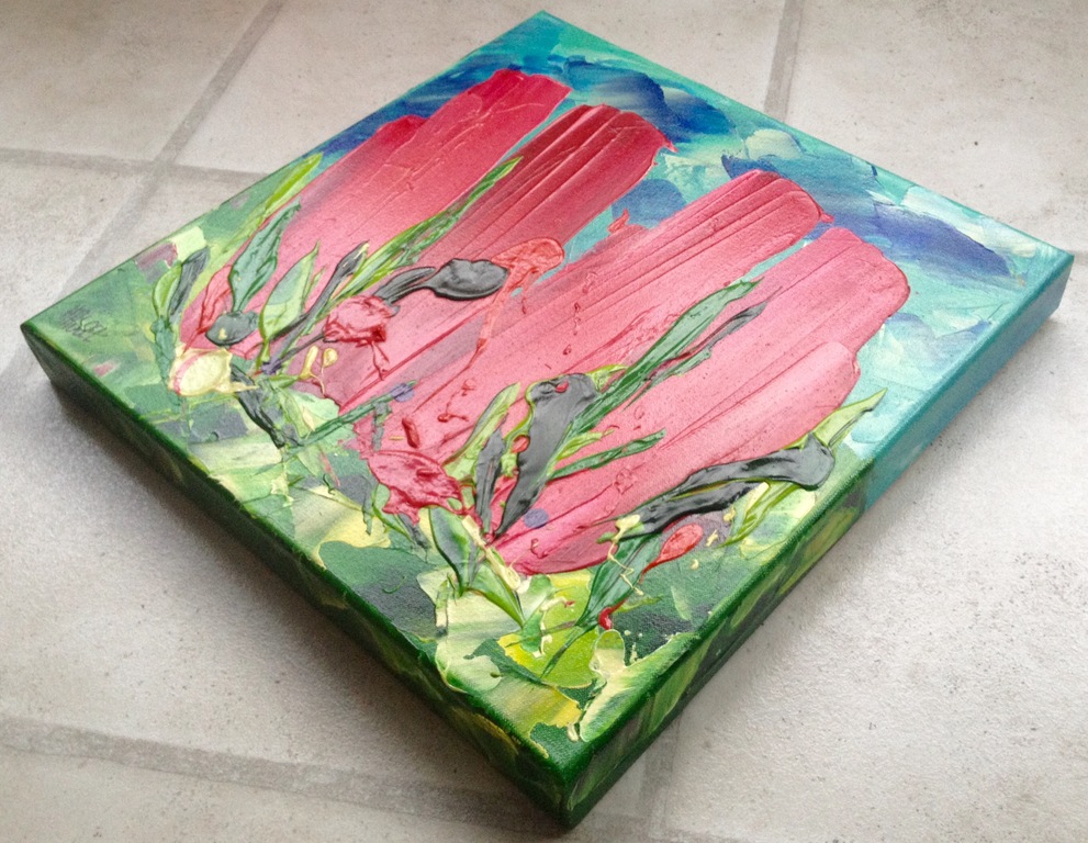 Magenta tulpen op 3D doek - Mee geschilderde zijkanten, kan direct aan de muur kopen? Bied vanaf 55!