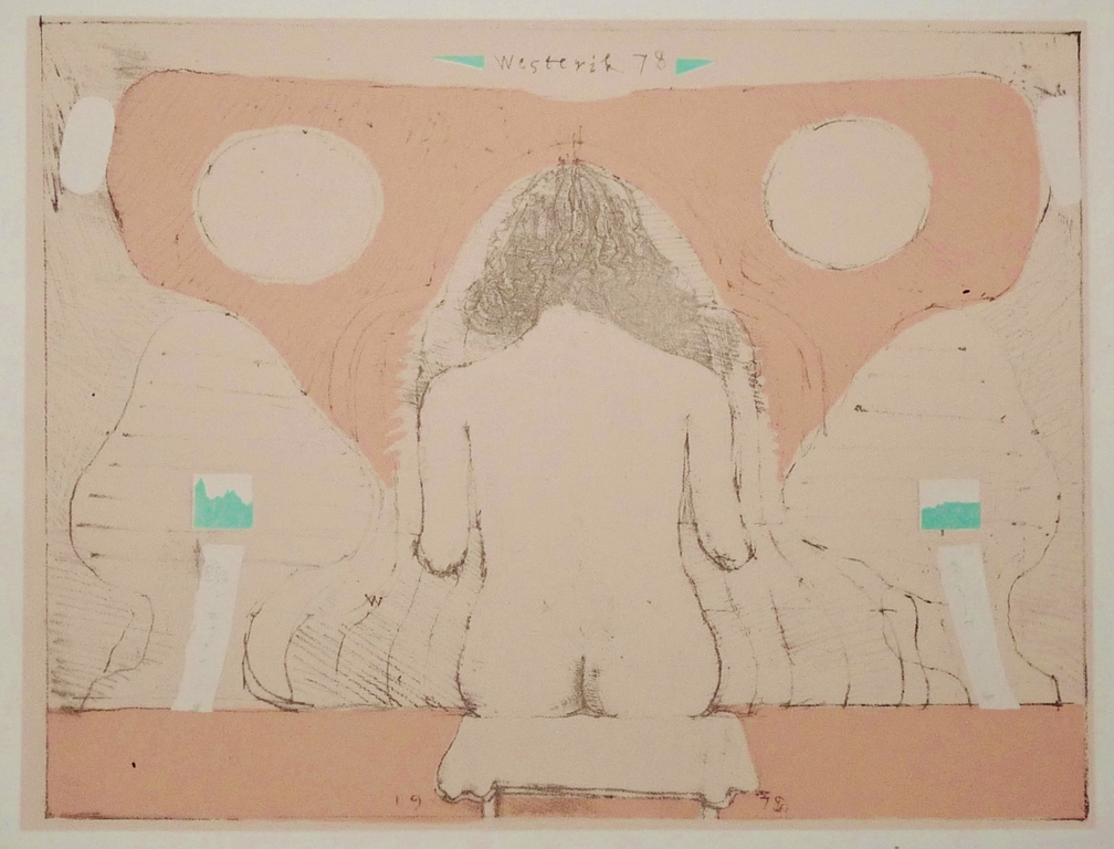 Co Westerik - Co Westerik, Zeefdruk, Vrouwelijk rugnaakt op kleine tafel verkocht voor € 80!