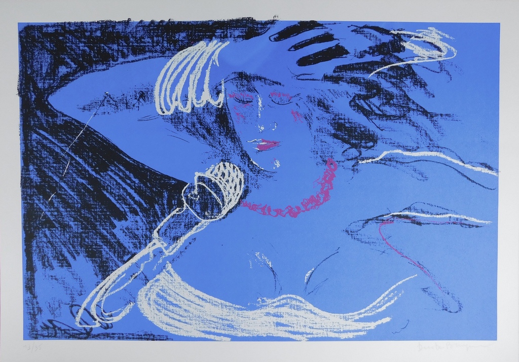 Dees de Bruyne - kleurenlitho - Femme Bleu avec collier Rouge kopen? Bied vanaf 85!