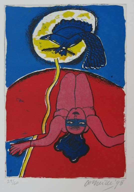 Corneille: Ets en Aquatint, Rode vrouw en blauwe vogel kopen? Bied vanaf 150!