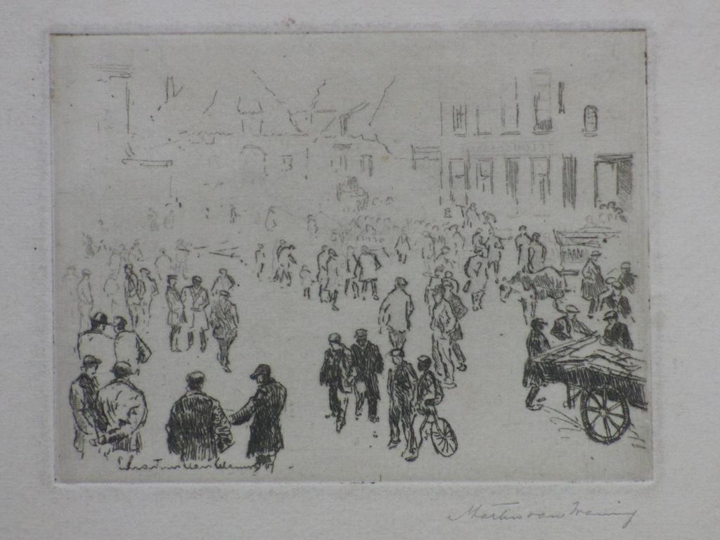 Martin van Waning, Marktdag te Hattem, Ets verkocht voor € 45!