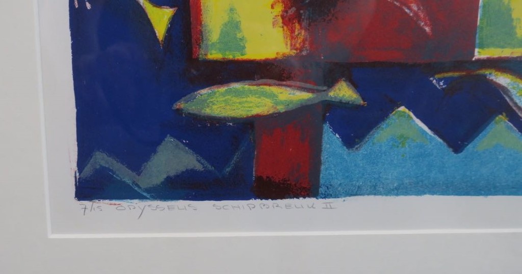 Marianne Aulman: Litho, Odysseus Schipbreuk II - Ingelijst kopen? Bied vanaf 20!