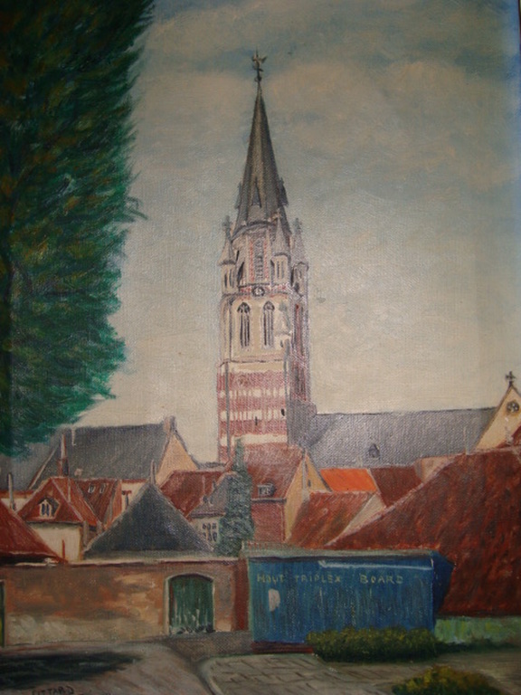 M  .  Beusen ;     Olieverfschilderijtje Grote Kerk Sittard kopen? Bied vanaf 15!