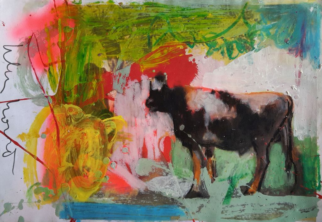 Peter Klashorst - Koe - gemengde techniek op papier - gesigneerd - 2015 kopen? Bied vanaf 1!