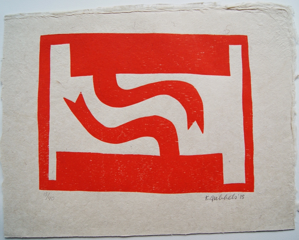 Klaas Gubbels houtdruk 'Gespiegeld' - 2013 - oplage 40 ex. verkocht voor € 295!