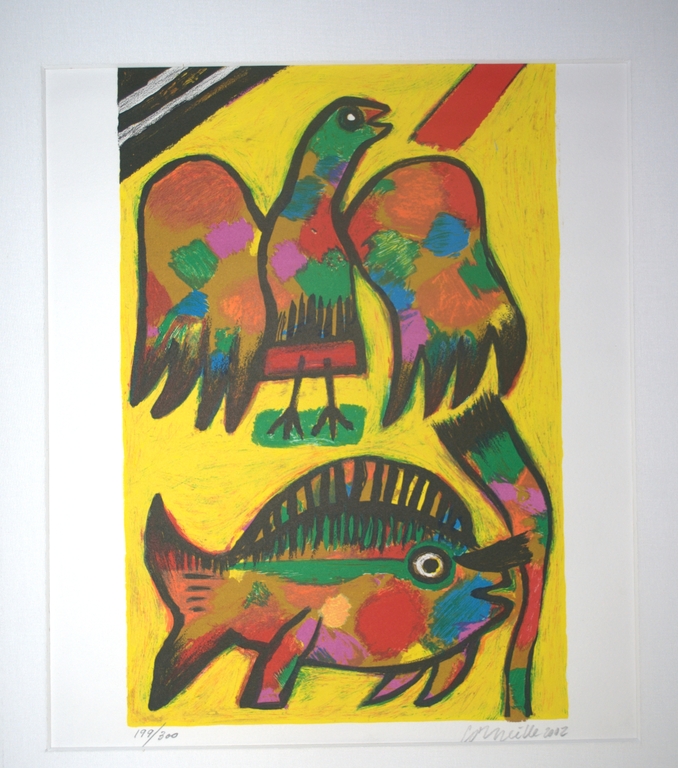 Vogel en vis - litho 199/300 - 2002 - galerielijst kopen? Bied vanaf 175!