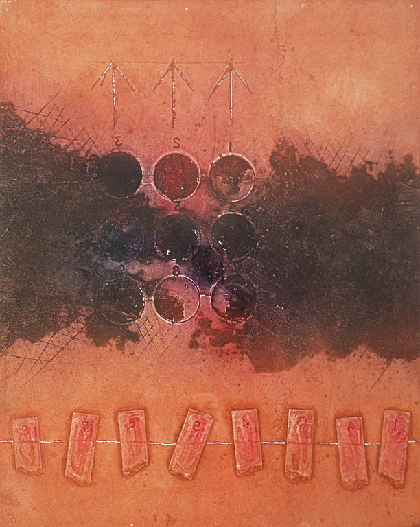 Enric Adsera Riba - Abstract met nummers, ets (prachtig ingelijst) verkocht voor € 35!