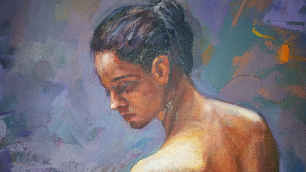 Naakte dame - acryl op doek (45cm x 60cm) kopen? Bied vanaf 95!