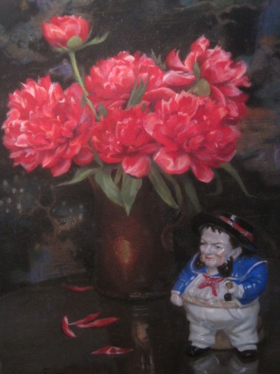 Jef vd Fackere * oliepastel * stilleven met pors.beeldje kopen? Bied vanaf 1!