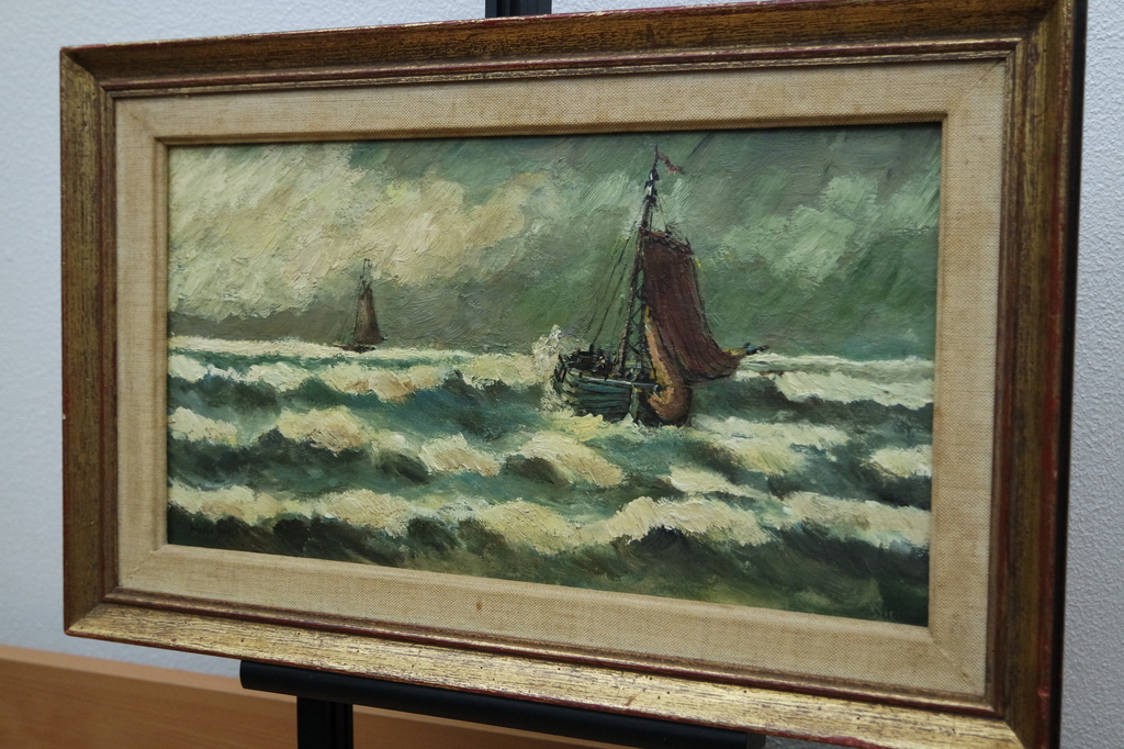 Olieverf op paneel -  zeegezicht met boten - gesigneerd l.o. kopen? Bied vanaf 65!