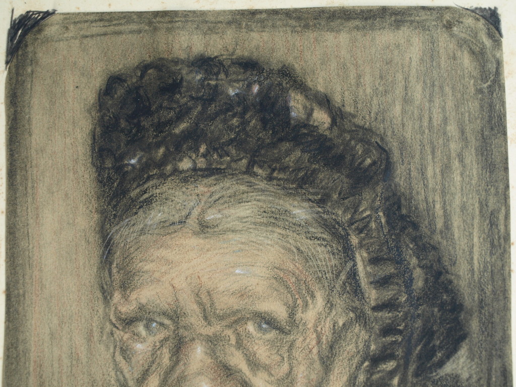 Onbekend : Tekening , Portret vrouw, omhoog kijkend – ca 1920 - Elias Smalhout kopen? Bied vanaf 1!