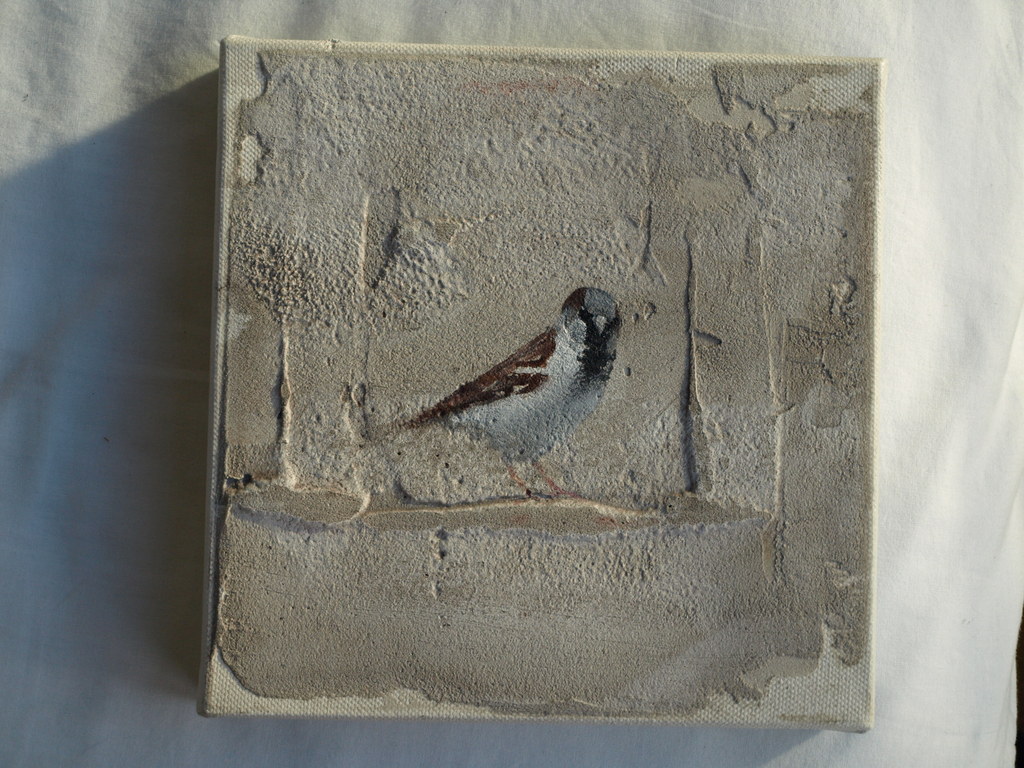 Jan Grotenbreg : Acrylverf en cement op doek , Huismus – gesigneerd – ca 2005 kopen? Bied vanaf 125!