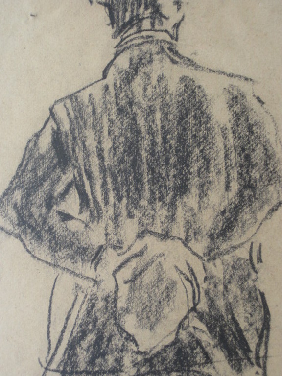 omstreeks 1920 realistische houtskooltekening van boer onduidelijk gesigneerd  verkocht voor € 35!