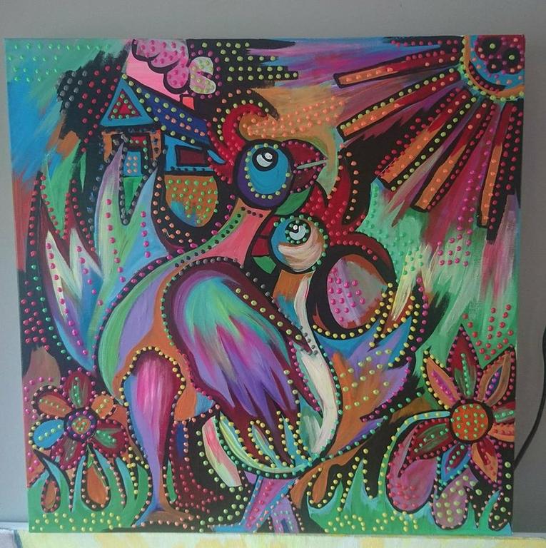 Zippora Meijer-(Sahanaja ) - Lucky Birds -  acryl op 3D canvas 50 x 50 cm kopen? Bied vanaf 1!