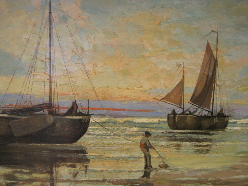 Karel C. van Tilburg 1885-1961 "Bomschuiten Scheveningen zonsondergang" olieverf kopen? Bied vanaf 1!