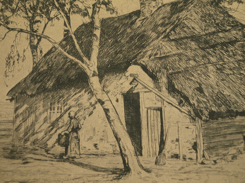 EUGÈNE LÜCKER (1876-1943) – ets – Boerderij  – Gesigneerd – Eigen druk kopen? Bied vanaf 1!