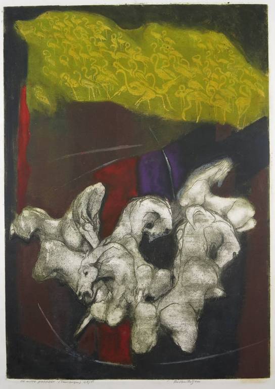 Ru van Rossem: Reliefdruk, ets en aquatint, De witte paarden  verkocht voor € 180!