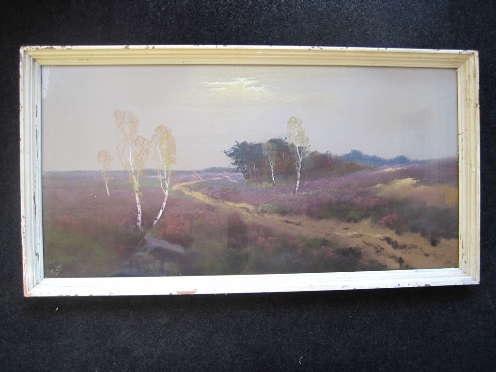 Peter Cox 1912 - 1985 - GROOT pastel "Soesterduinen met heide" omstreeks 1950 verkocht voor € 89!