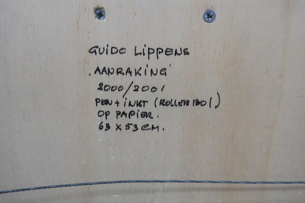 Guido Lippens: Pen + Inkt (rollerbol) op papier, Aanraking - Ingelijst kopen? Bied vanaf 250!
