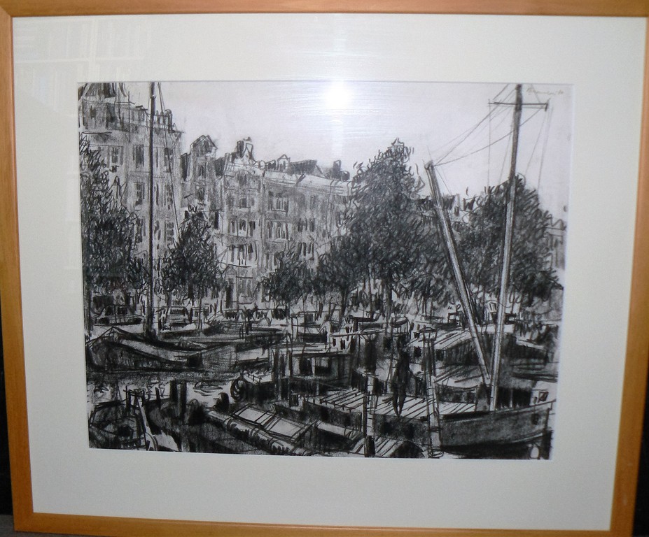 Beint Mankes: tekening, Amsterdamse gracht met schepen verkocht voor € 50!