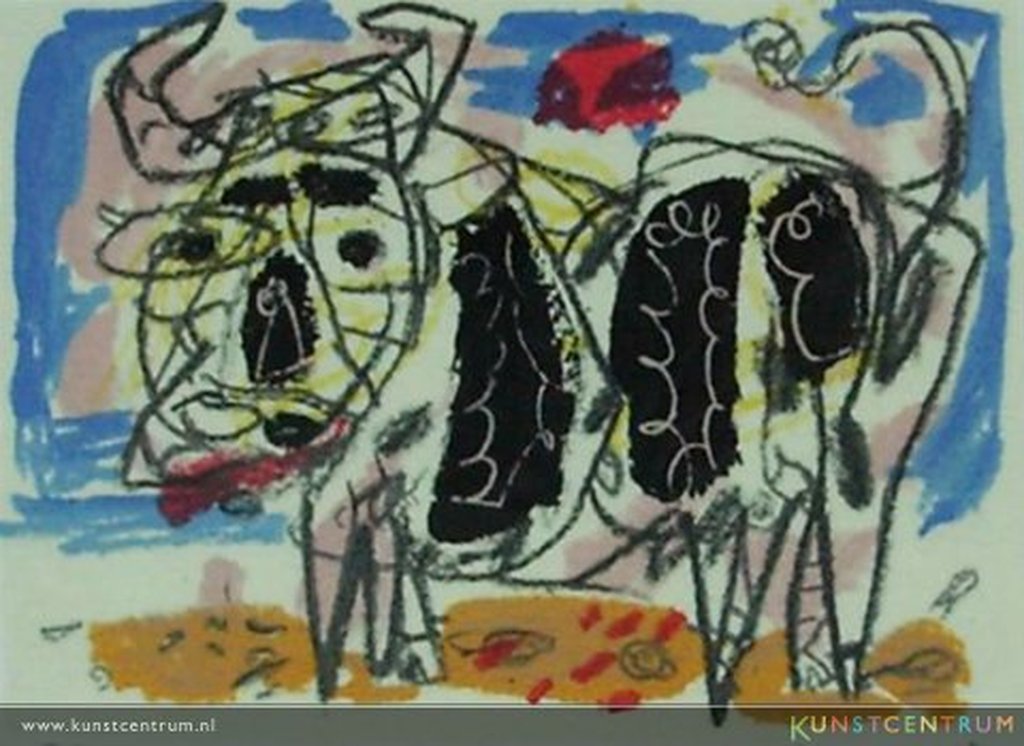 KEES SALENTIJN  Kleurenlitho  STIERTJE  INGELIJST  Handgesigneerd verkocht voor € 75!