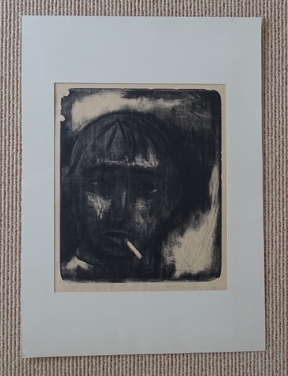 Wout van Heusden, Man met sigaret, litho, 1932 kopen? Bied vanaf 1!