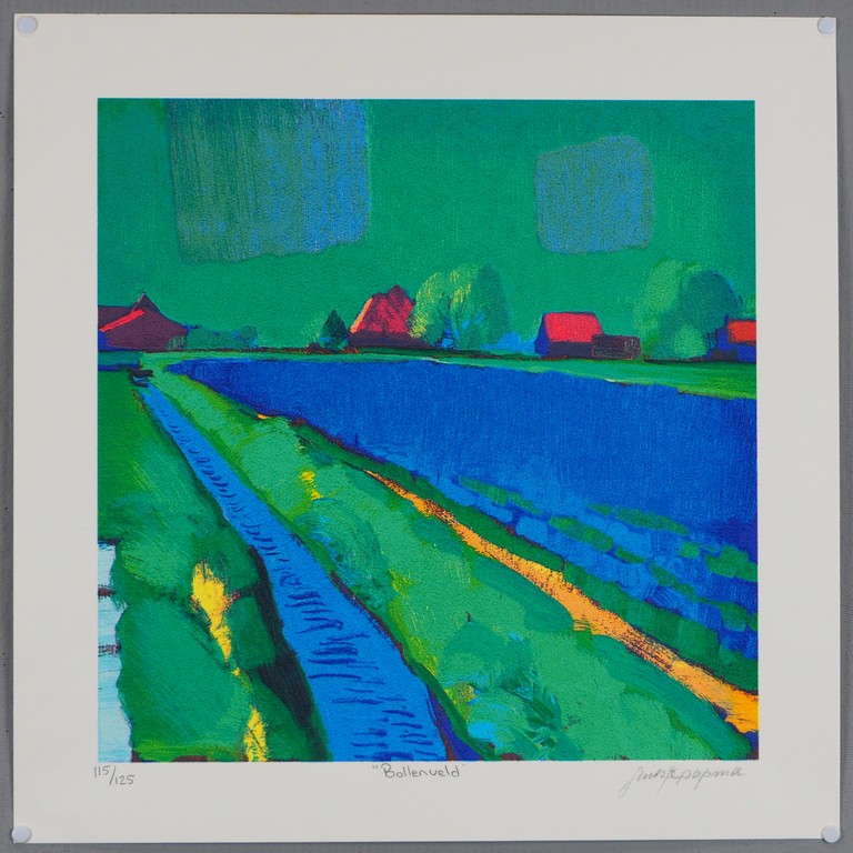 Jentsje Popma - Jentsje Popma: zeefdruk, Bollenveld verkocht voor € 55!