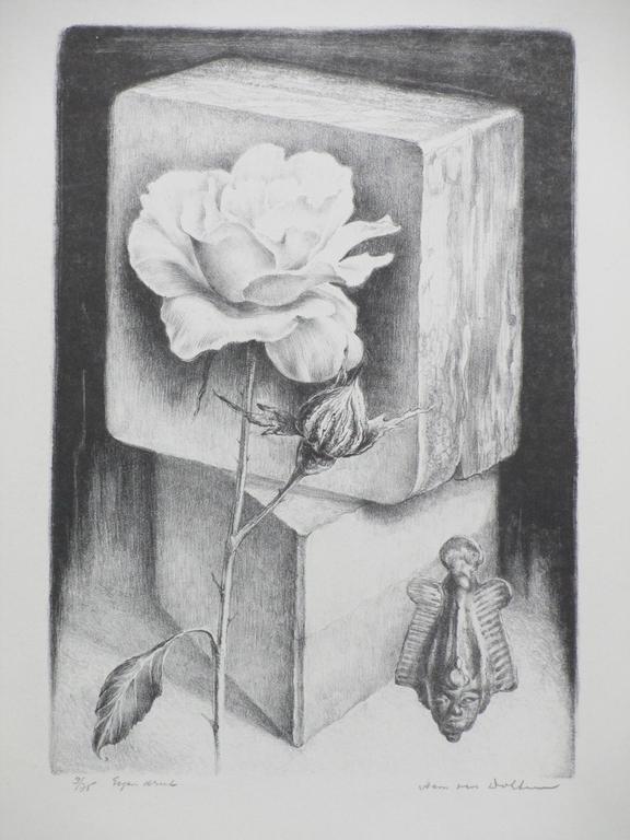Hans van Dokkum, Roos en Egyptisch beeldje, Litho kopen? Bied vanaf 25!