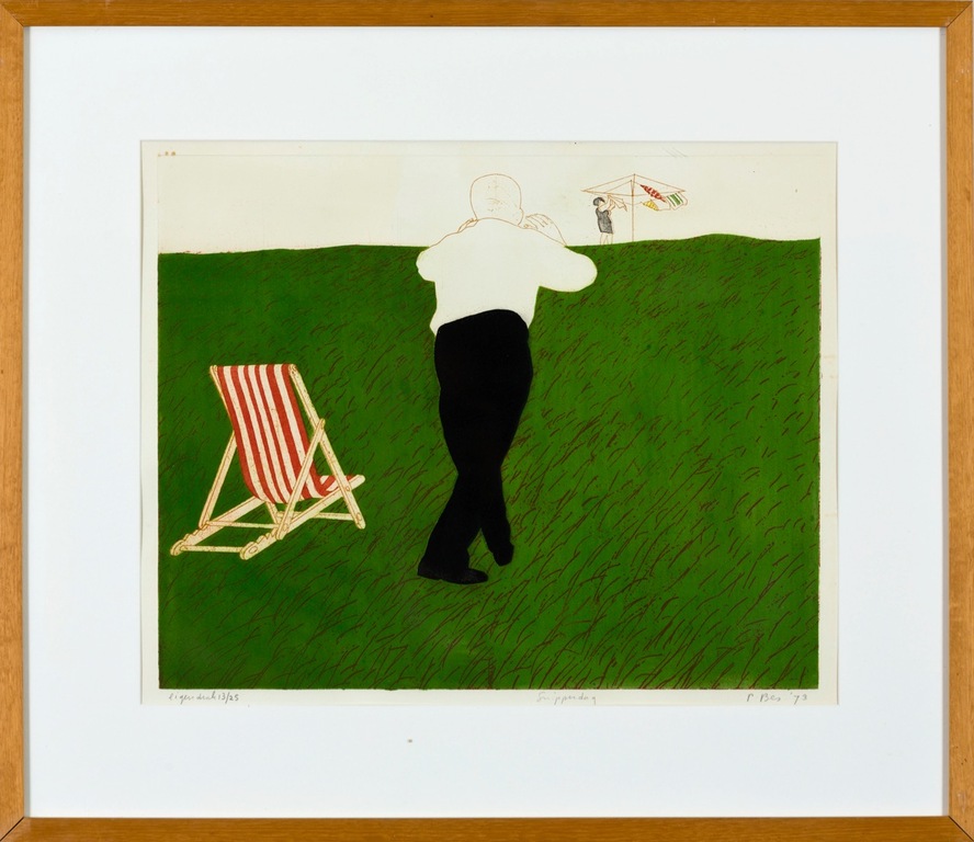 Peter Bes: Ets, Snipperdag - Ingelijst verkocht voor € 40!