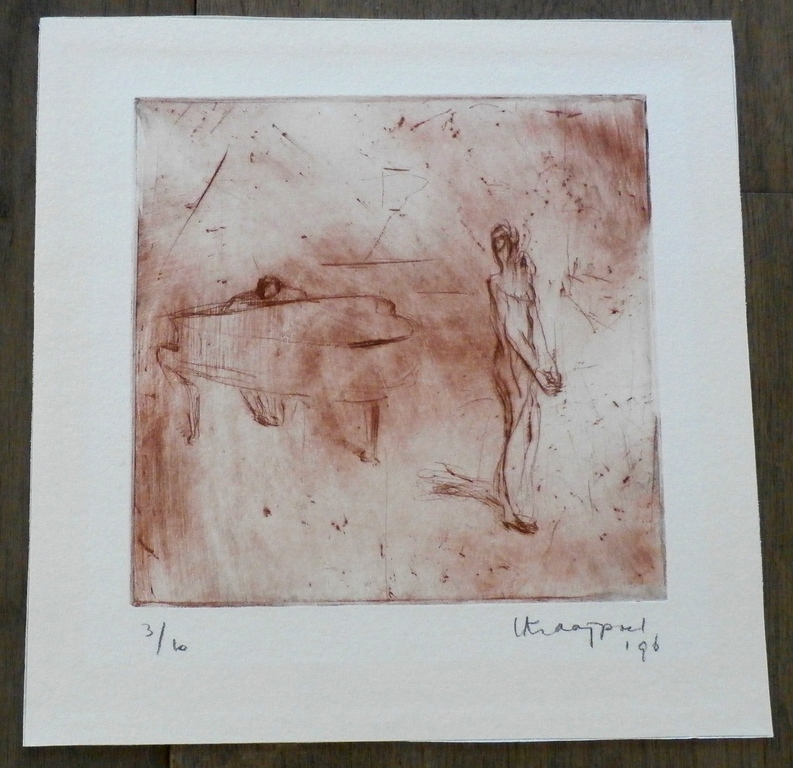 Liesbeth Kraaijpoel - ets: Man achter vleugel en vrouwelijke zangeres - 1996 kopen? Bied vanaf 45!