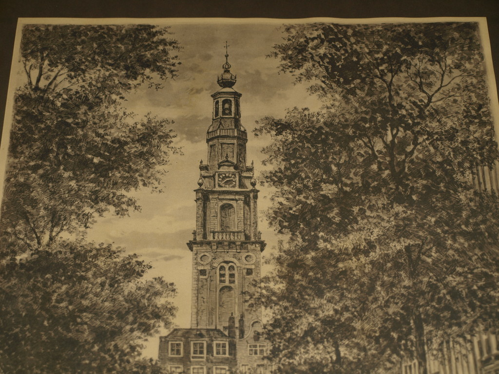 Ets of prent – Zuidertoren Amsterdam – Ingelijst - Oud kopen? Bied vanaf 1!