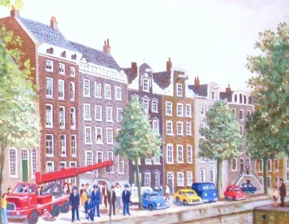 Johan Jeuken (1909-1982). Auto te water in Amsterdam. kopen? Bied vanaf 675!