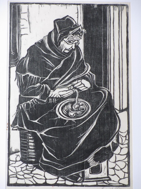 Edith Pijpers, Aardappelschillende vrouw, Houtsnede kopen? Bied vanaf 20!