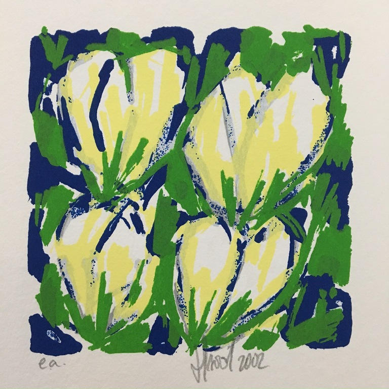 Ad van Hassel, zeefdruk op papier, Titel: Beige tulpjes kopen? Bied vanaf 1!