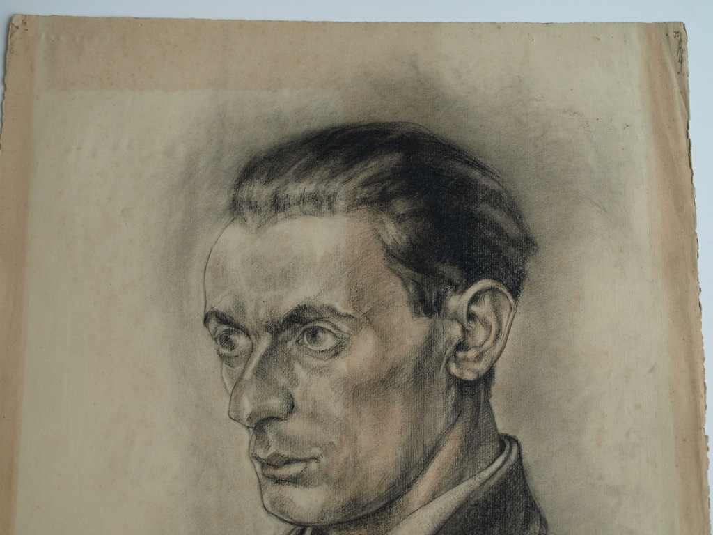 Onbekend : Tekening , Portret streng kijkende man – ca 1920  kopen? Bied vanaf 1!