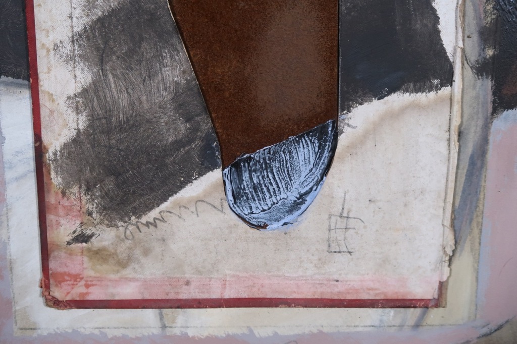 Jan Martens: Assemblage, Stof en IJzer op karton, Z.T. kopen? Bied vanaf 80!